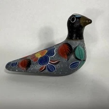 Vintage Mexican Tonala Burnished Clay Pottery Bird Hand painted