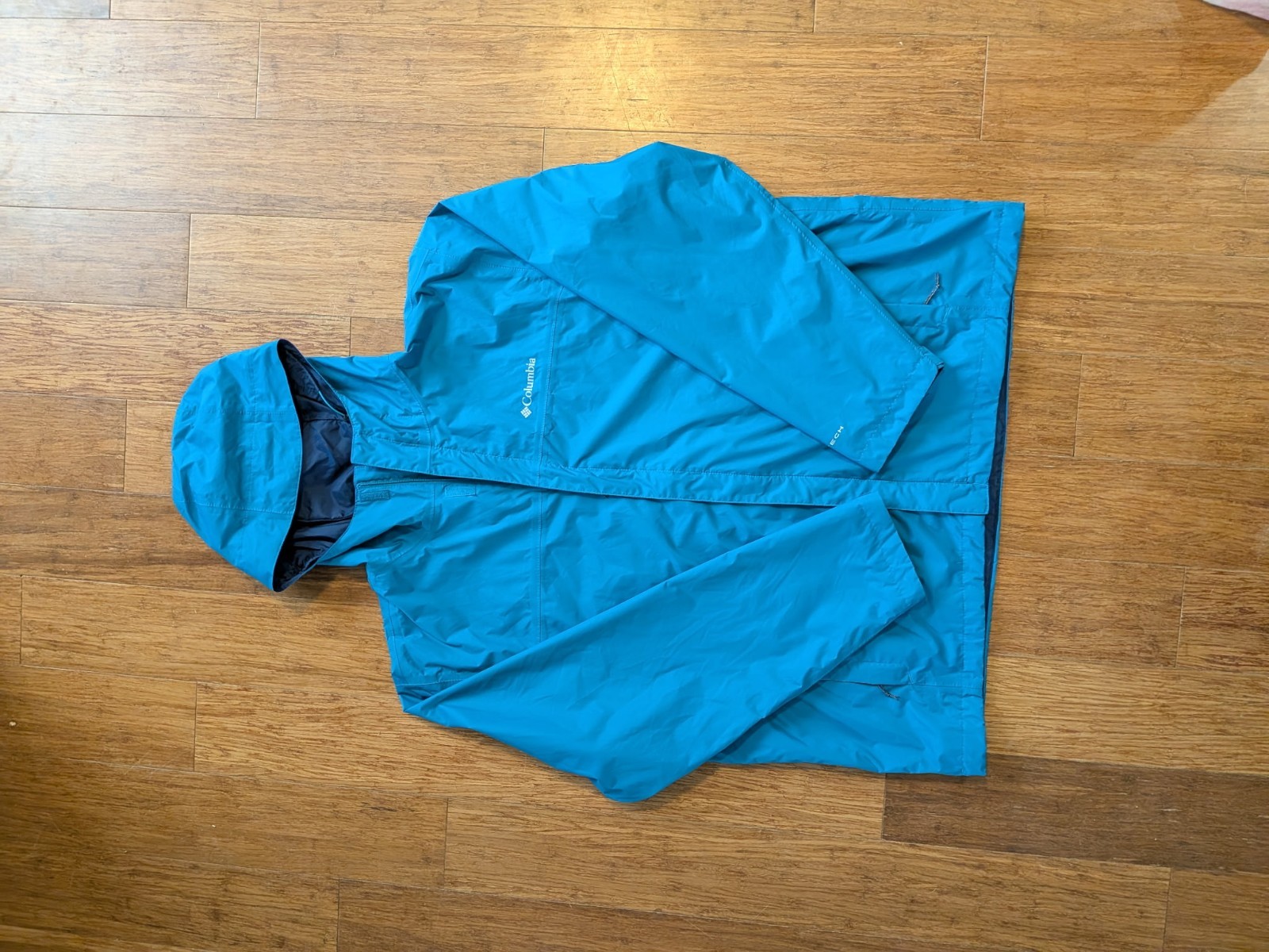 Columbia Blue Hooded Zip Windbreaker Jacket XXL Logo Outdoor Hiking Casual