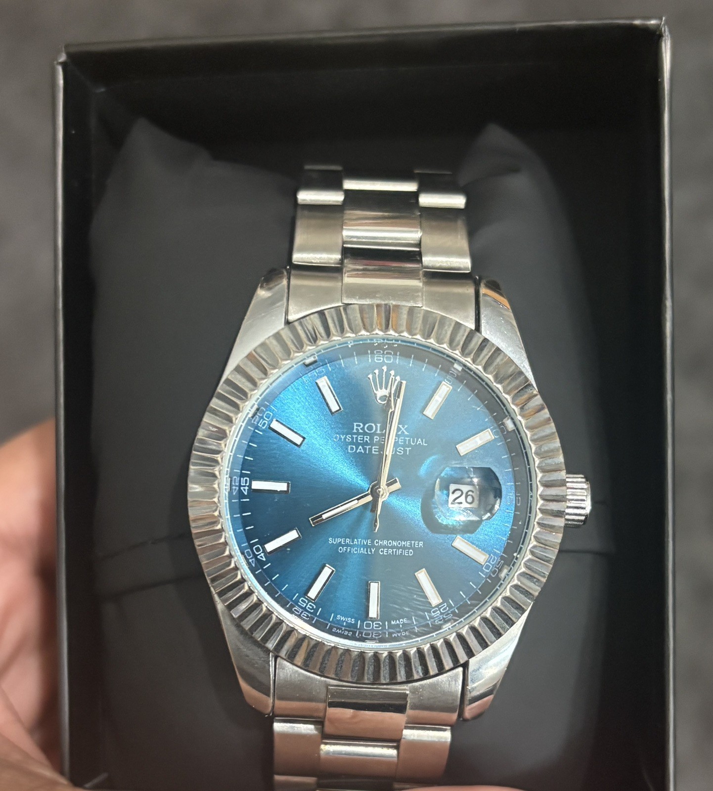 Rolex Datejust 41 Blue Index Dial Stainless Steel Fluted Bezel Oyster Bracelet