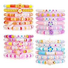 24 Pcs Friendship Bracelets Heishi Preppy Flower Clay Bead Medium, Colorful