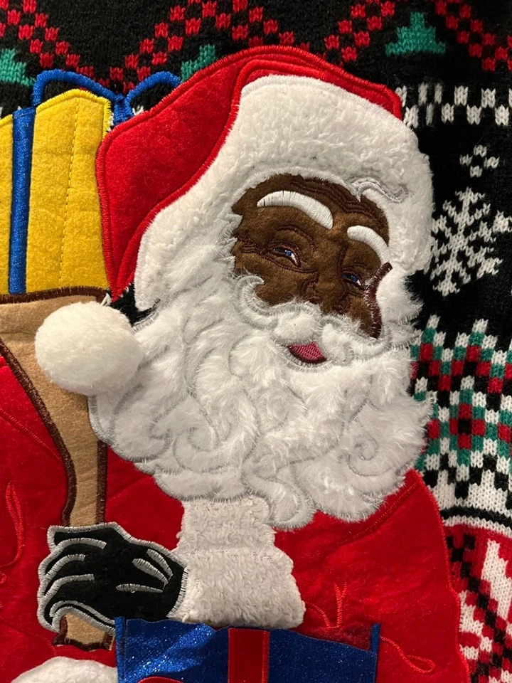 Blizzard Bay Black Santa Ugly Christmas Sweater Embroidered Size Small Men's Red - Image 2 of 4