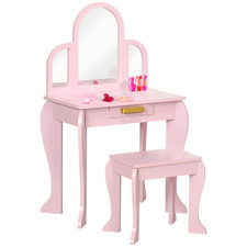 Kinder Schminktisch Rosa MDF 85H x 52L x 32Bcm mit Hocker & Spiegel und Schublade UK
