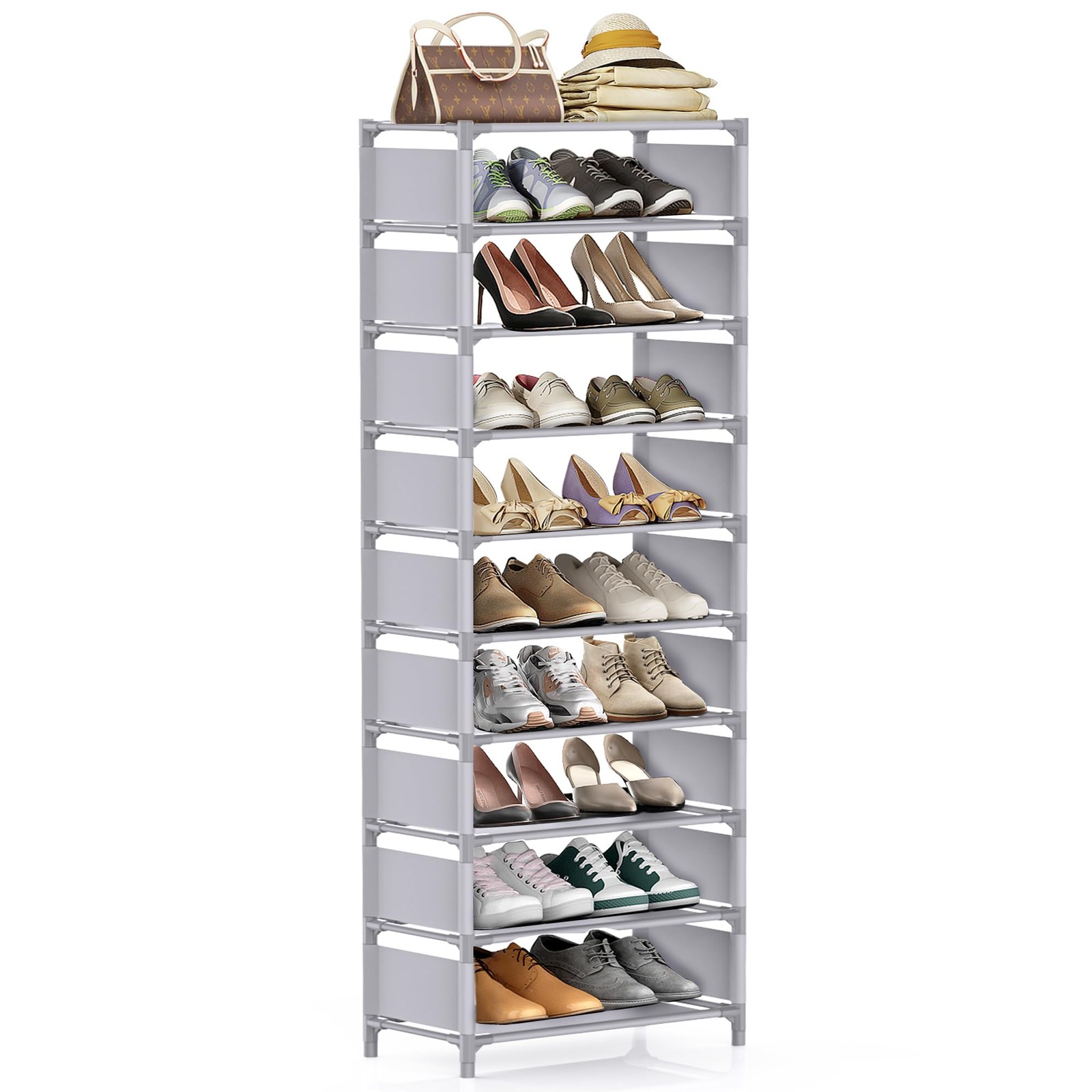 10-Tier Tall Vertical Shoe Rack - Sturdy Stackable Shoe Shelf Organizer