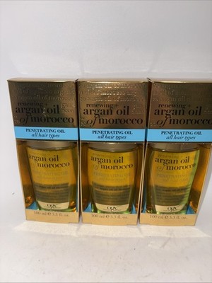 Lot of 3 OGX Renewing + Argan Oil of Morocco Penetrating Oil All Hair 3.3 oz NEW