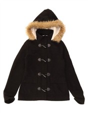 KANGOL Womens Hooded Duffle Jacket UK 12 Medium Black Polyester NG07