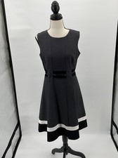 Calvin Klein Women’s Flare Gray Black White Belt Dress Size 4