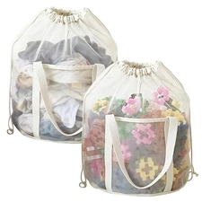 Pack Large Mesh Toy Storage Bags,Heavy Duty Mesh Bag with Drawstring, Durable 2