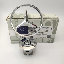 Silver Front Hood Ornament Mounted Star Emblem For Mercedes Benz C E S AMG NEW