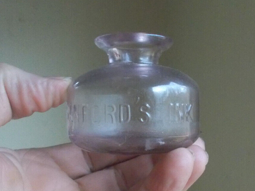 SANFORD'S INK SIDE EMB FLARED LIP 1890 INK BOTTLE LIGHT AMETHYST HAND BLOWN NICE