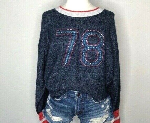 Wildfox Womens Malone 78 Sweater Medium Blue Embellished Rhinestone Jumper $235 - Picture 2 of 9