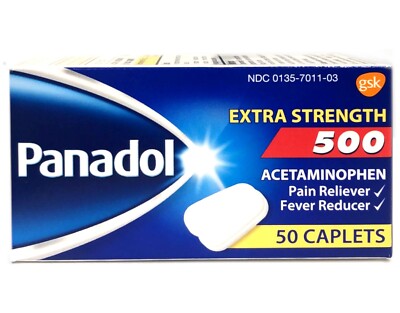 Panadol Extra Strength 500mg Acetaminophen, 50 Caplets exp 2026