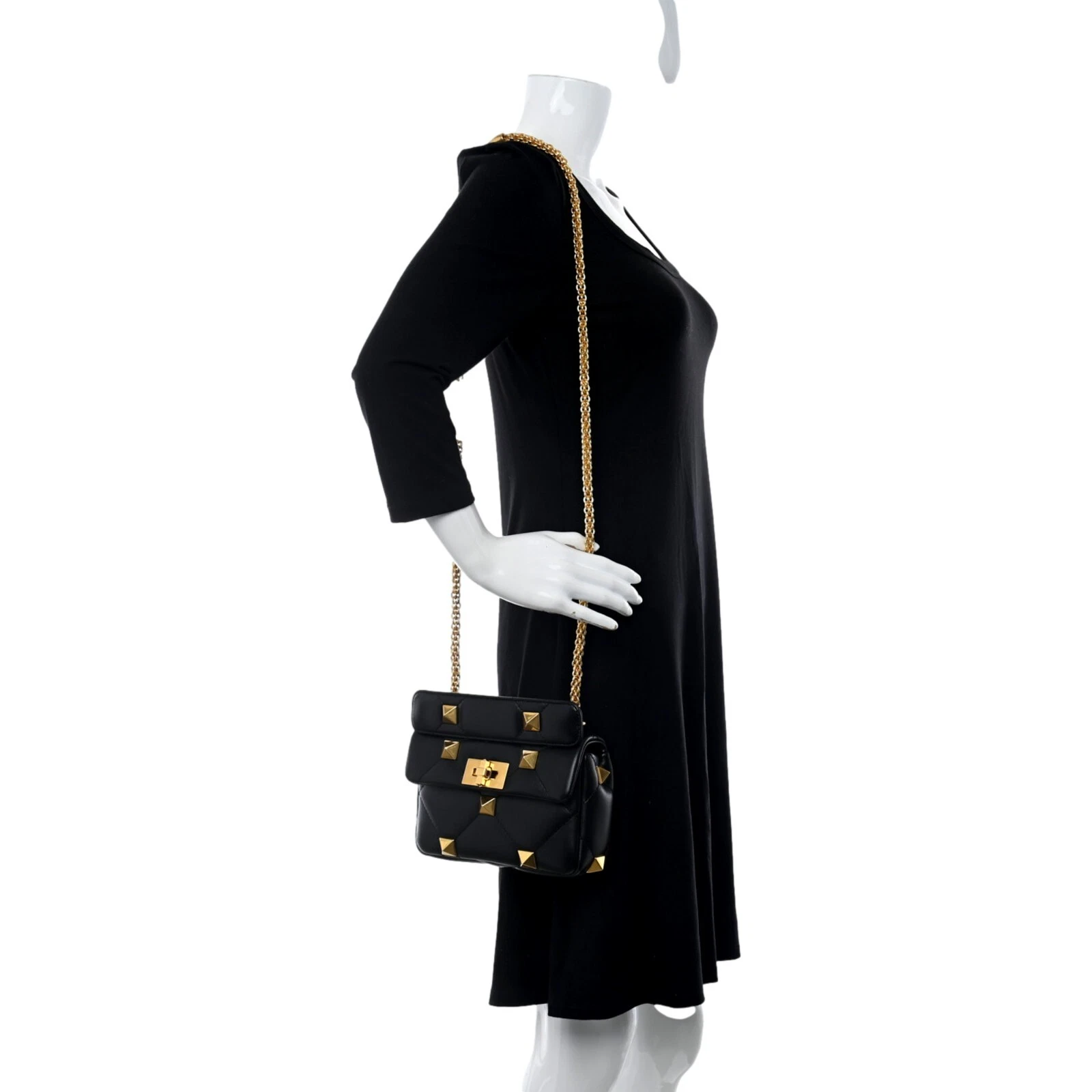 Borsa Valentino Garavani Roman Stud piccola a tracolla in pelle nappa nera nuova