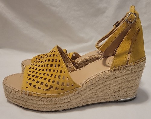 Franco Sarto Calabria Leather Suede Wedge Heels Sandals Sz 8 Yellow 