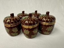 Harry & David Medford Oregon Hinged Brown Acorn Green Oak Leaf Trinket Boxes - 5