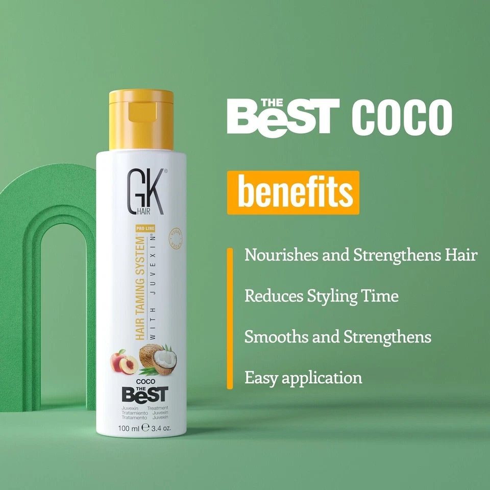 GK HAIR El Mejor COCO Vegano Queratina Tratamiento Brasileño Suavizante Sedoso 3.4 OZ Foto 2 de 4