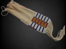 Native Indian Beaded Suede Leather tobacco Beaded pouch, hide tobacco pipe bag