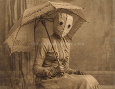 Creepy Masked Woman with Parasol Portrait Ret...