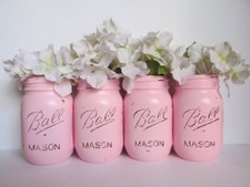 Juego de 4 frascos de vidrio pint Mouth Mason pintados a mano decoración boho aspecto envejecido