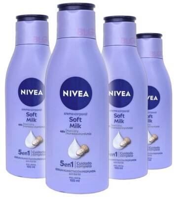 NIVEA Body Cream SOFT MILK Moisturizer Shea Lotion Crema Corporal 3.4oz (4 Pack)