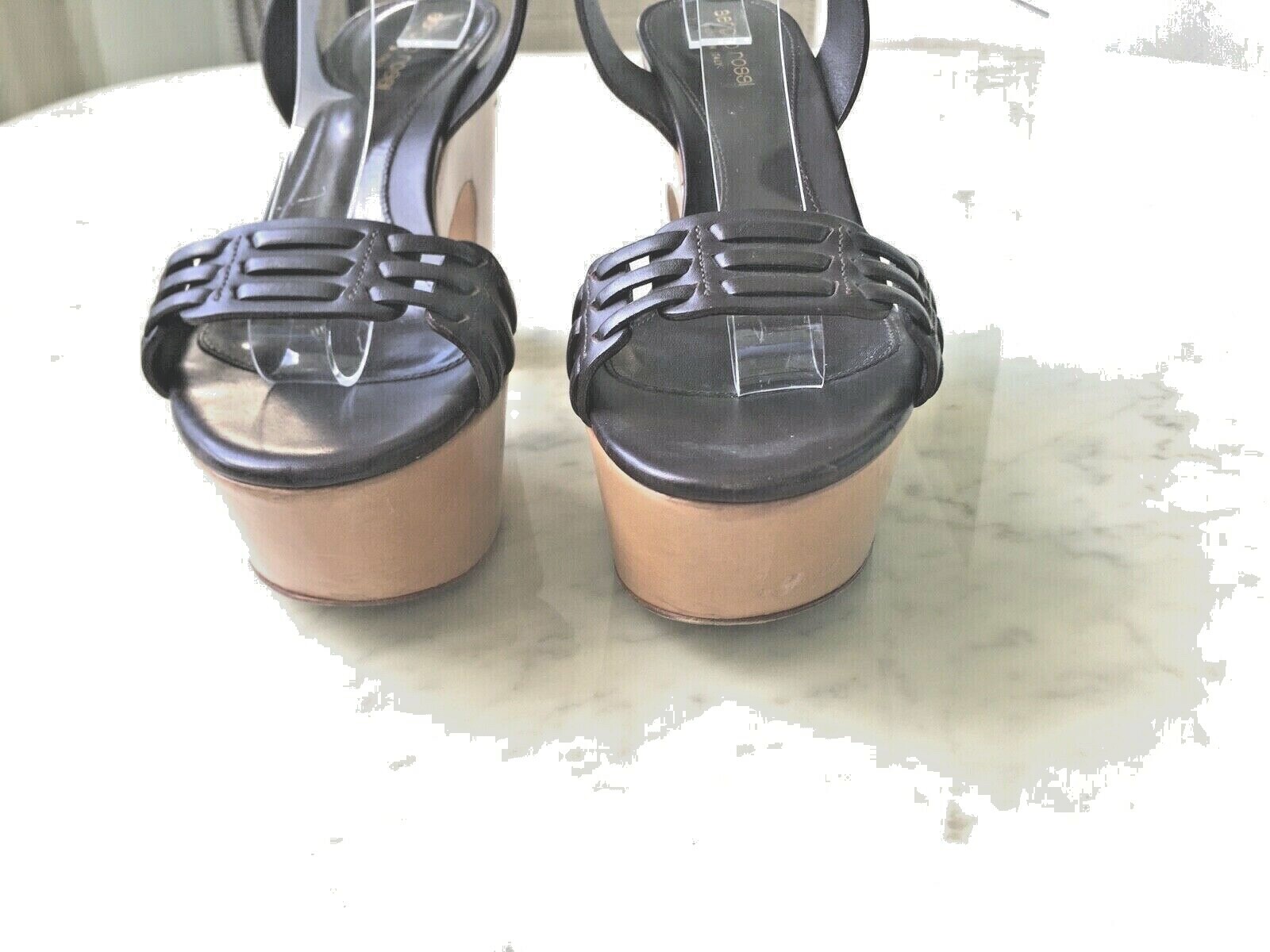 AUTHENTIC DESIGNER PLATFORM BROWN BEIGE LEATHER S… - image 4