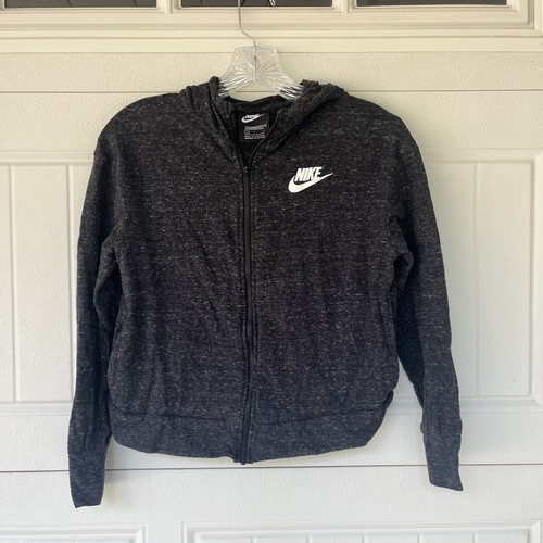 Nike Girls Size Large Standard Fit Charcoal Gray Logo Sportswear Full Zip Hoodie - Picture 2 of 11