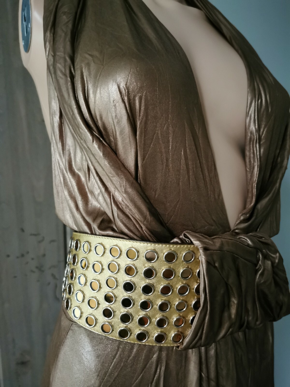 GUCCI Runway Liquid Gold Vintage DRESS WITH BELT SIZE IT40 Collectible image 3