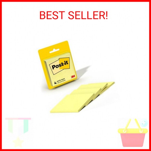 Post-it Notes, 3x3 in, 4 Pads, Canary Yellow, Clean Removal, Recyclable