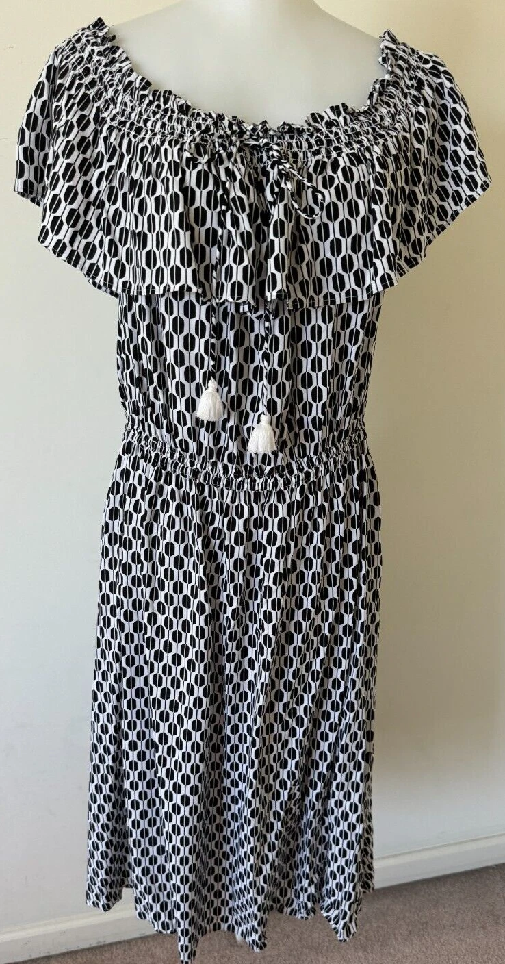 Abito a tracolla Kate Spade New York Arrow taglia XL nero bianco