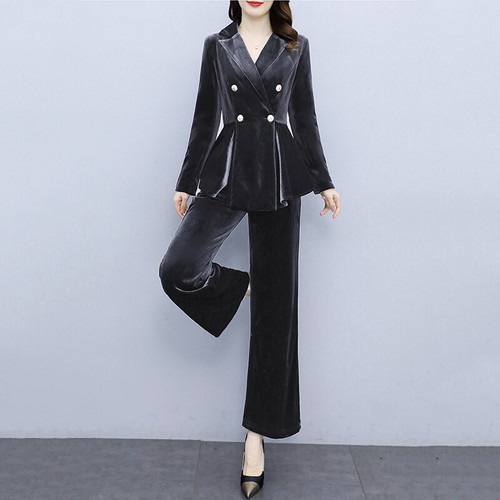 Donna Velluto Peplo Giacca Blazer Pantaloni Vestito Completo Business  Formale | eBay