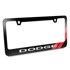 Dodge Red Stripe Black Metal License Plate Frame by iPick Image