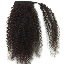 18" Wrap Clip in Human Hair Curly Wave 100%  Remy Human Hair Ponytail 100g