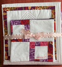 New handmade girl's baby quilt in pink  purple 36"x36"  matching zip pouch