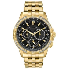 Citizen Eco-Drive Calendrier Men's Gold Tone Diamond Bezel Watch BU2082-56E