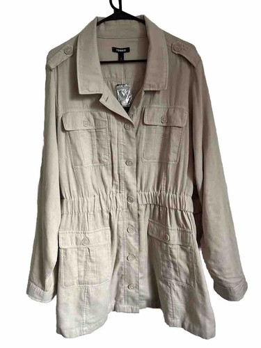Torrid Women Size 3 Safari Jacket Beige Cotton Blend Long Sleeve NWT Retail $100