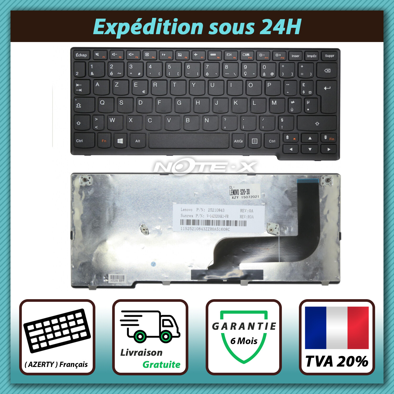 Clavier ordinateur portable Lenovo Ideapad S20-30 AZERTY V-142320AK1-FR