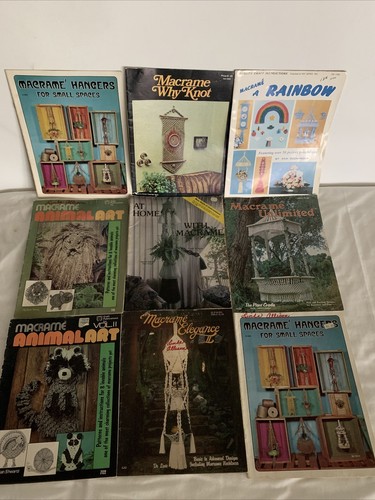 Vintage Menge 9 illustrierte Makramee-Muster Broschüren 70er Jahre Projektanleitung