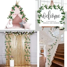 3PCS Artificial Rose Vine Flowers Plants Fake Vine Wedding Home Party Decor