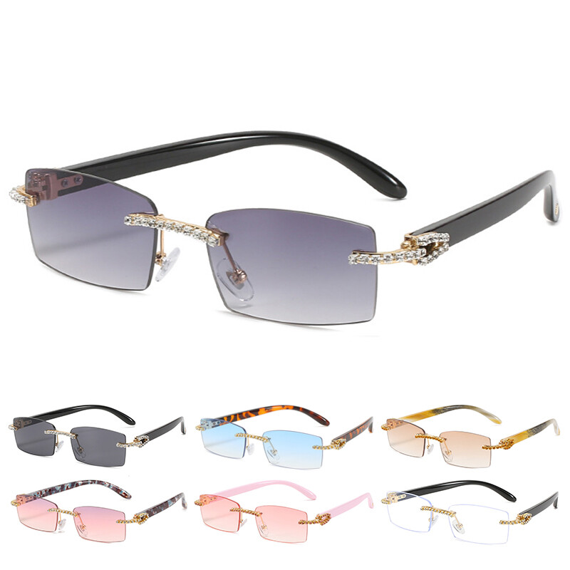 Rimless Rectangle Sunglasses Women Men Small Square Trendy  display picture 2