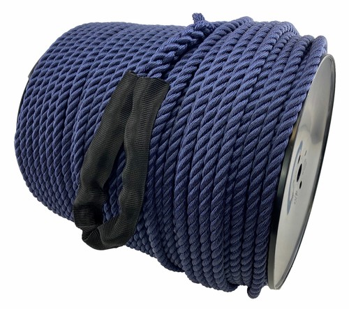 Tercera cuerda de nailon 16 mm azul marino x cuerda de anclaje de 80 m en carrete C/W 8" ojo suave protegido - Imagen 4 de 6