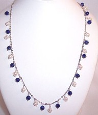 Sterling silver 14 fw white PEARLS 15 blue LAPIS LAZULI dangling necklace 17.75