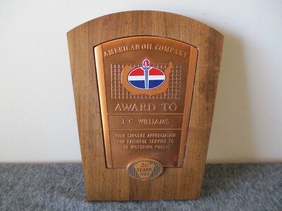 1960 AMERICAN OIL COMPANY / STANDARD OIL - COPPER 30 YEARS SERVICE AWARD PLAQUE