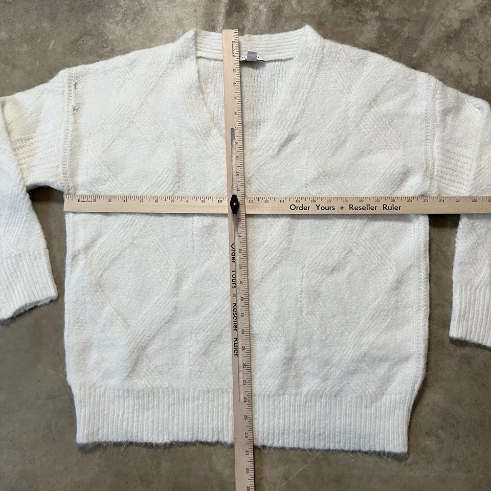 Topshop Suéter Mujer Talla Pequeña 4-6 Blanco Cuello en V Pullover Texturizado Acogedor Suave Foto 3 de 4