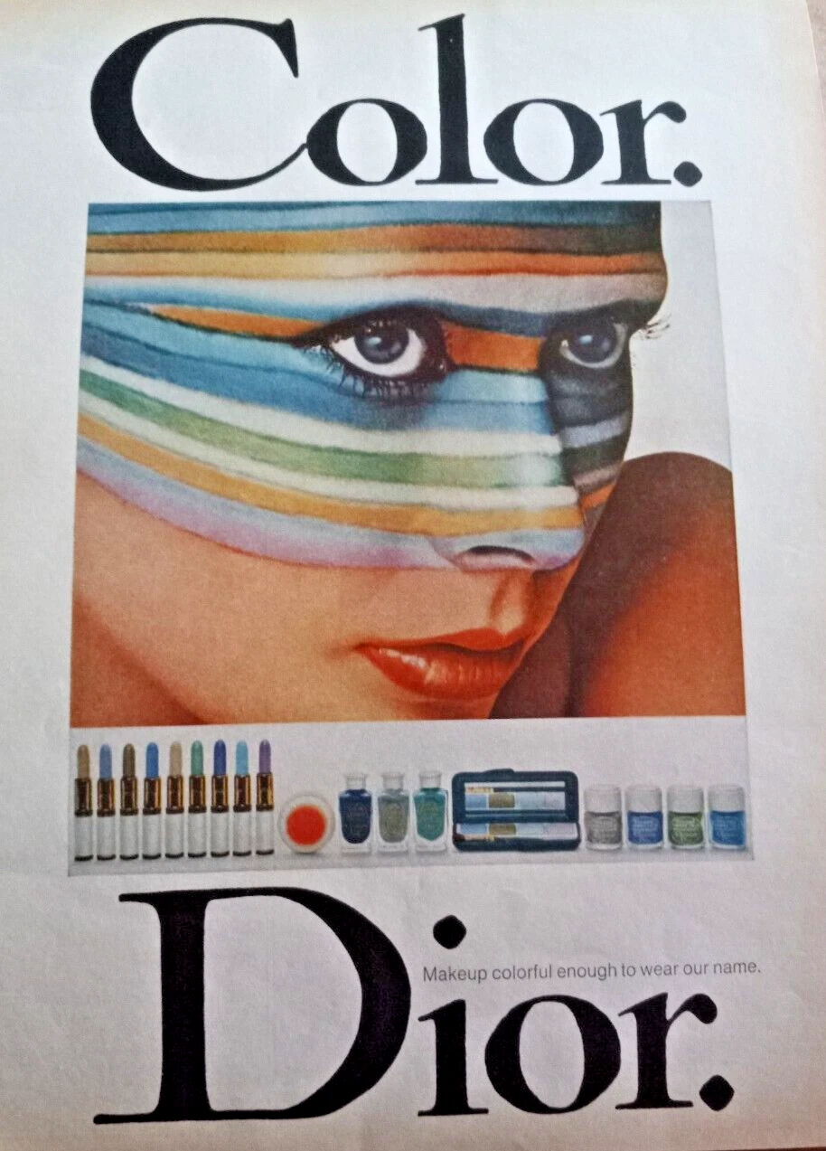 Publicité imprimée 1971  Christian Dior COULEUR maquillage cosmétiques fille visage page publicitaire