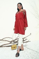 NWT SANA SAFINAZ Sz S Embroidered Summer Cambric Cotton Kurti Pakistani Designer