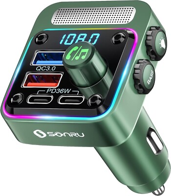 Bluetooth 5.3 FM Transmitter Car Adapter - SONRU Charger 54W wireless Radio