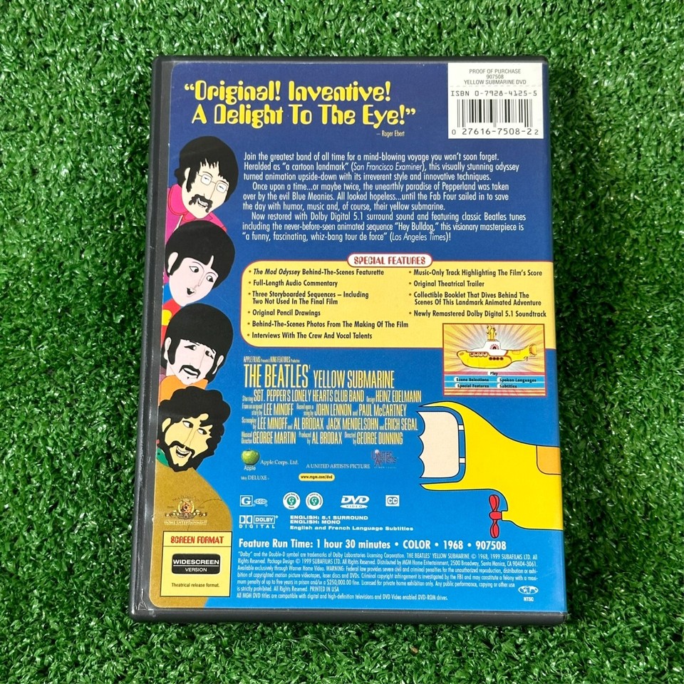 The Beatles Yellow Submarine (DVD, 1968) Case + Cover Art + Clean Disc