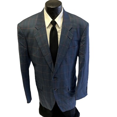 BESPOKE Blue Sport Coat Red OVERCHECK GLEN PLAID Jacket SURGEON CUFF Wool Blazer