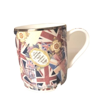 Halcyon Days Emaille God Save The Queen Tasse Limited Edition Light Rim Ware Vintage