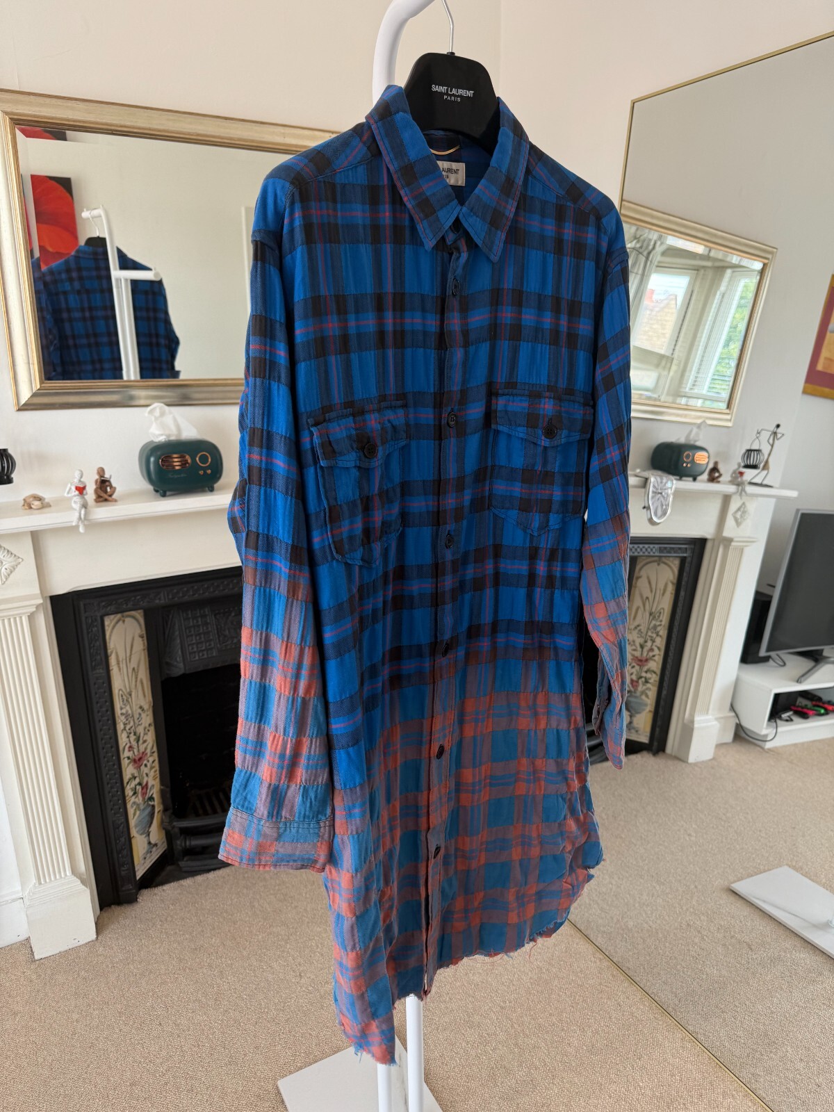 Camicia SS15 Saint Laurent con orlo grezzo sbiancato sfumato