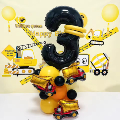 31 Stck. 30 Zoll schwarze Zahl LKW Bagger Turm Geburtstag Party Baumeister Dekoration